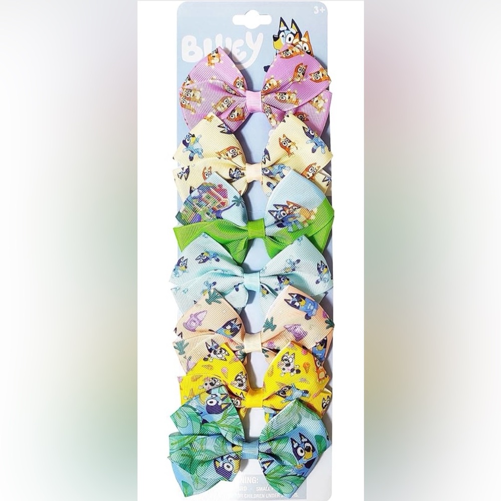 7 Piece 4 inch Bluey Colorful Cartoon Bow Set for Kids
